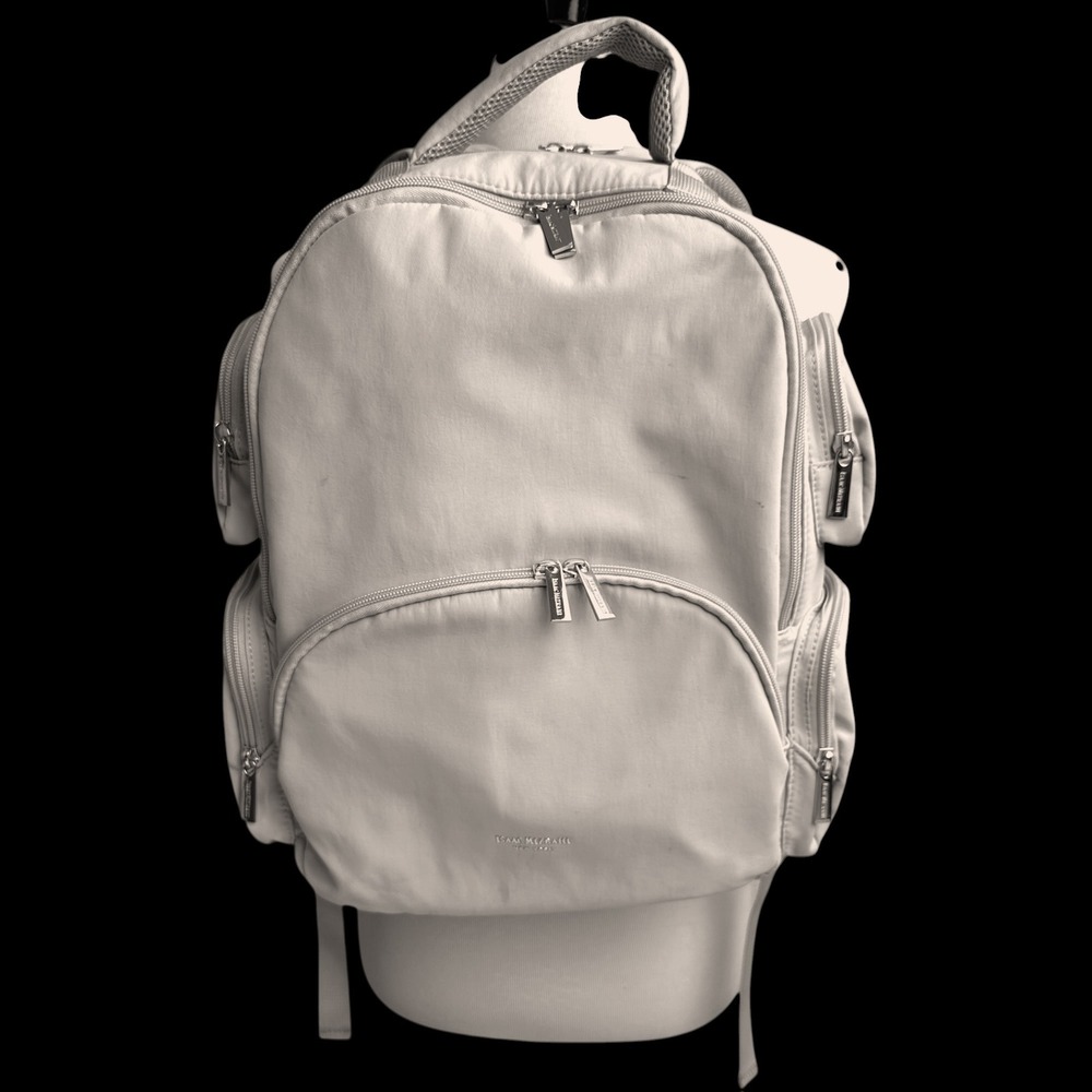 Isaac Mizrahi Backpack Women OS Light Tan Multi Pocket Nylon Travel Bag